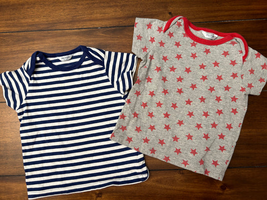 Baby Boden Boys	Blue & White Striped T-shirt & Gray with Red Stars T-shirt Size 12-18M PPU 45040