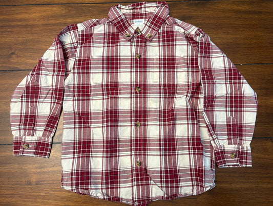 #201 Gymboree Boys Size 4 Maroon & Cream Plaid Long Sleeve Button Down Dress Shirt