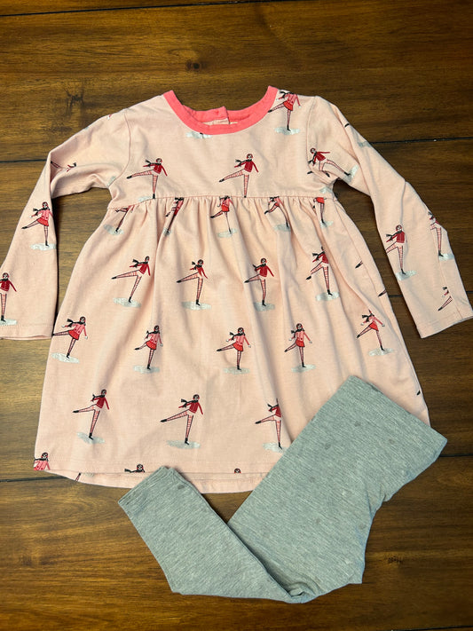 EUC Tucker & Tate Girls Size 18M Light Pink Long Sleeve Jersey A-Line Dress with Gray Heart Printed Leggings Outfit