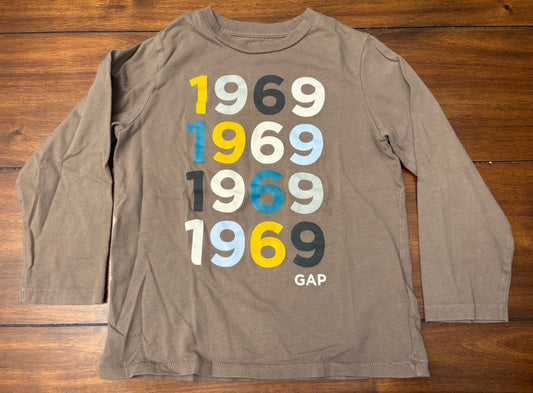 #201 Baby Gap Boys Size 5 Gray/Brown 1969 Graphic Long Sleeve T-shirt