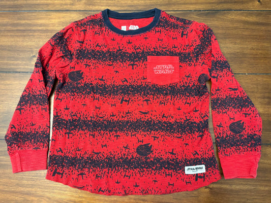 #201 Gap Boys Size M (8) Red & Navy Star Wars Long Sleeve Waffle Knit Top