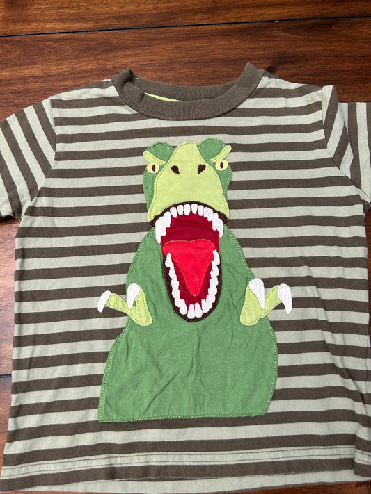 Mini BodenBoys Green Stripe T-Rex Appliqué T-shirt Size 2-3 PPU 45040