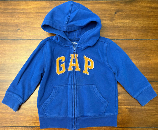 #201 Baby Gap Boys Size 2T Royal Blue GAP Logo Hooded Zipper Sweatshirt