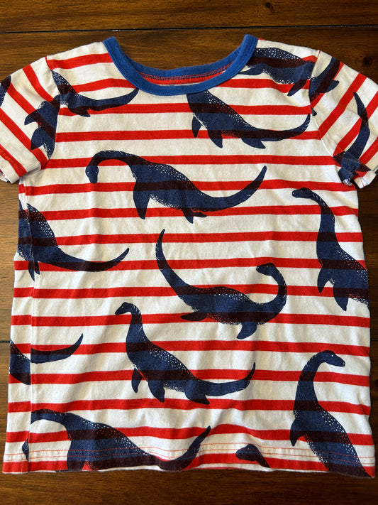 Mini Boden Boys Orange & White Striped Dinosaur Printed T-shirt Size 7-8 PPU 45040
