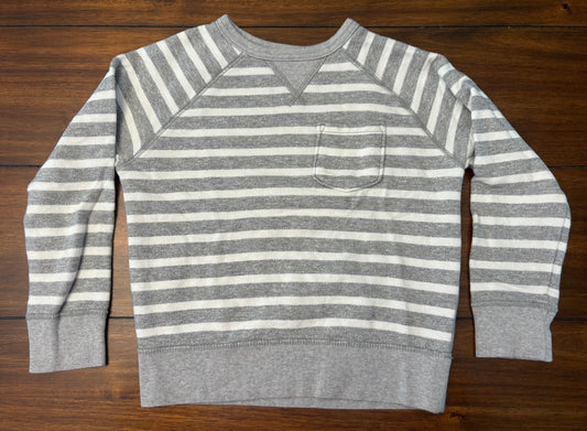 #201 Gap Boys Size 6-7 (S) Gray & White Striped Crew Neck Sweatshirt