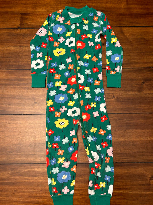 #201 Hanna Andersson Girls Size 3 (90) Green Bright Colored Flower Print One Piece Romper