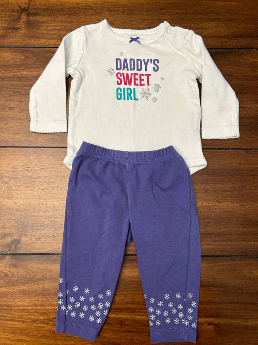 EUC Carter's Girls Size 6M White Daddy's Sweet Girl Onesie & Purple Knit Pants Set