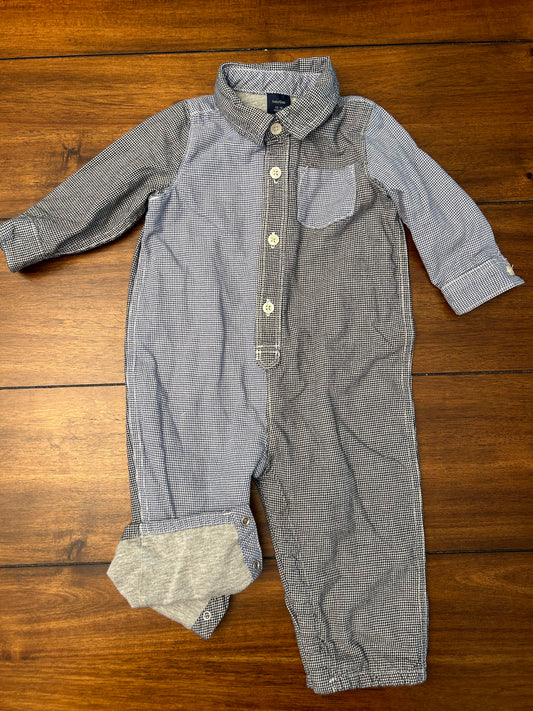 EUC Baby Gap Boys Size 12-18M Blue & Navy Lined One Piece