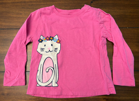 #201 Hanna Andersson Girls Size 4 (100) Pink Long Sleeve Top with 3-D Cat
