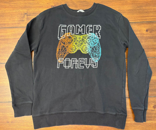 #201 H&M Boys Size 10 Black Crew Neck Gamer Sweatshirt
