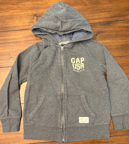 #201 Gap Boys Size 6-7 (S) Gray Hooded Zipper Sweatshirt
