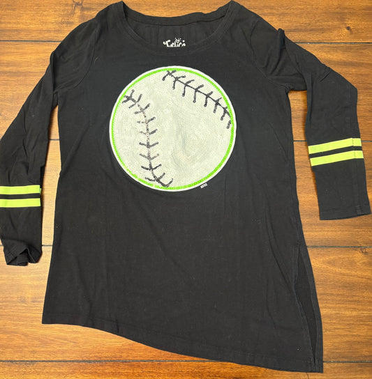 #201 Justice Girls Size 8 Black A-Line Long Sleeve Sequin Softball Tunic