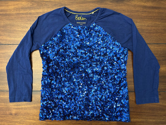 EUC Boden Girls Size 5-6 Navy Full Sequin Long Sleeve Raglan T-shirt