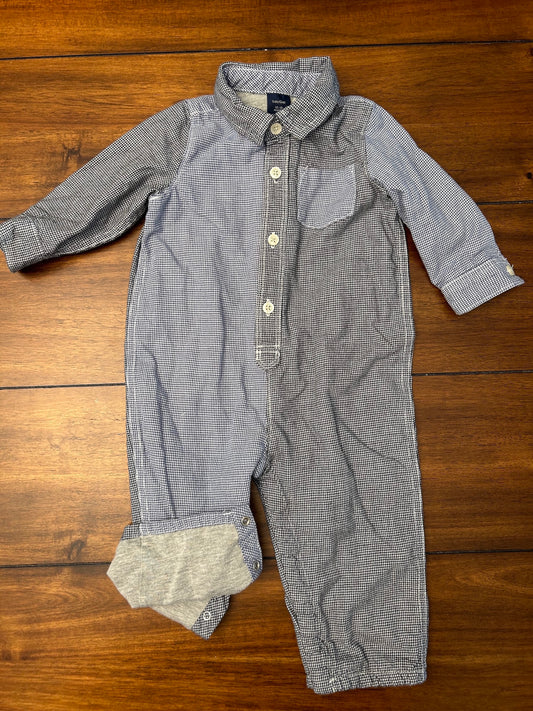 #201 Baby Gap Boys Size 12-18M Blue & Navy Lined One Piece
