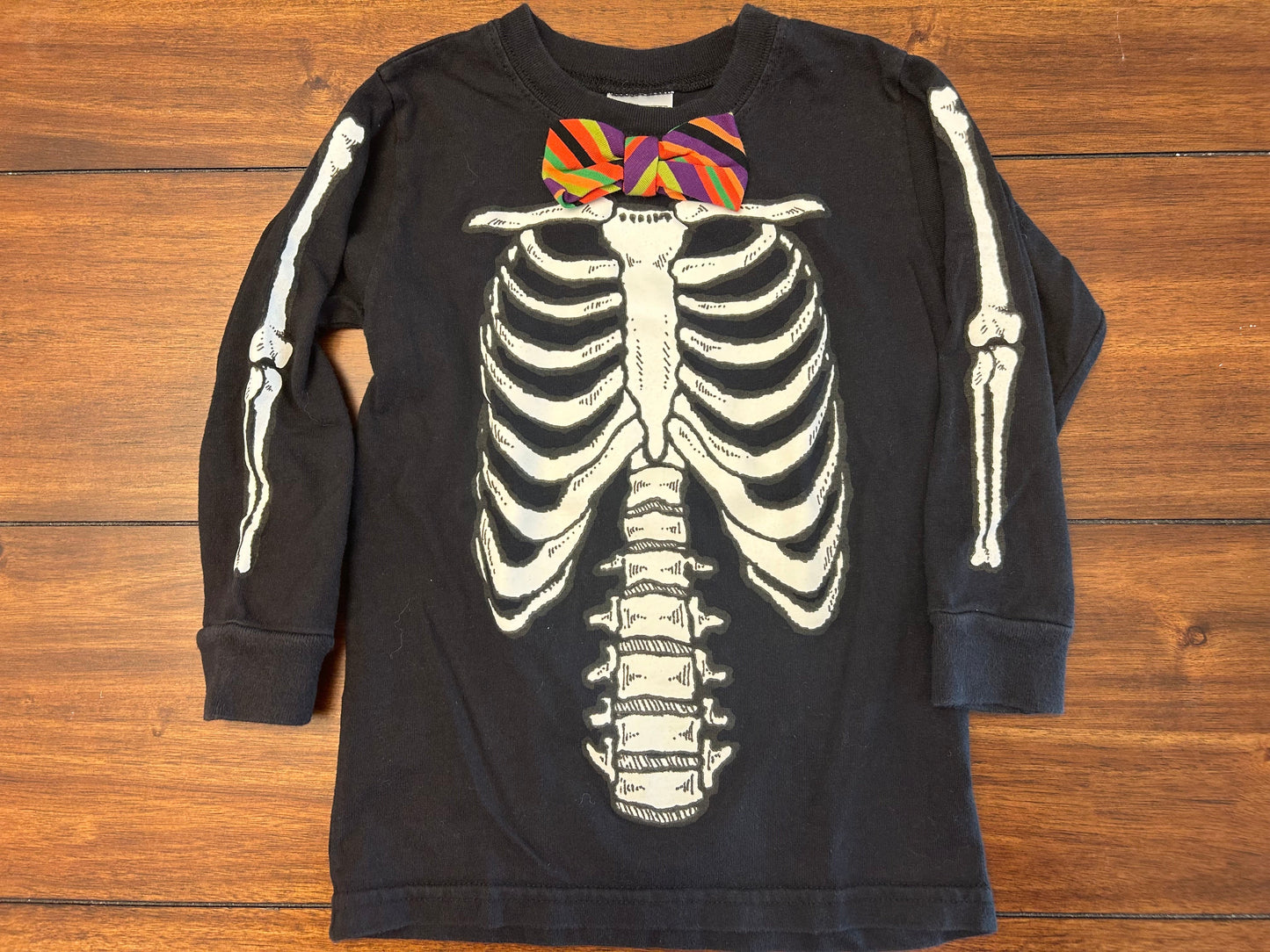 #201 Tumbleweed by Mullberribush Boys Size 4T Black Bow Tie Skeleton Graphic Long Sleeve T-shirt