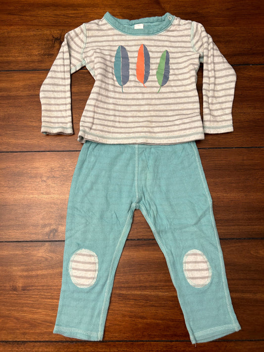 #201 Stem Boys Size 12M Gray & Cream Striped Feather Graphic Top & Pants Set