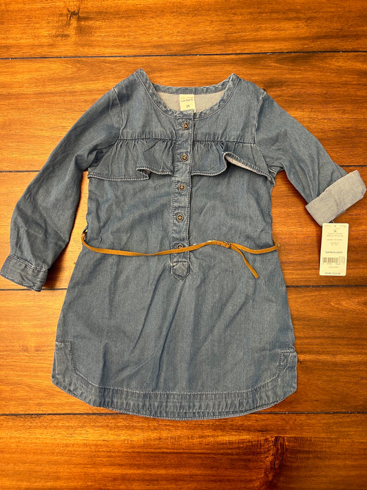 #201 Carter's Girls Size 2T Medium Wash Denim Dress with Suede Belt NWT