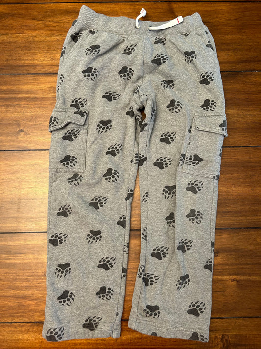 EUC Hanna Andersson Boys Size 8 (130) Gray Animal Footprint Printed Lined Sweatpants