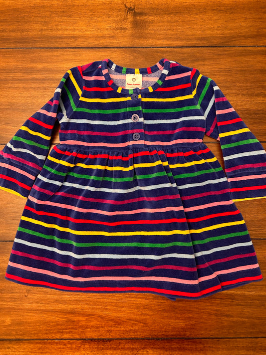 EUC Hanna Andersson Girls Size 2 (80) Blue Rainbow Striped Velour Long Sleeve Dress