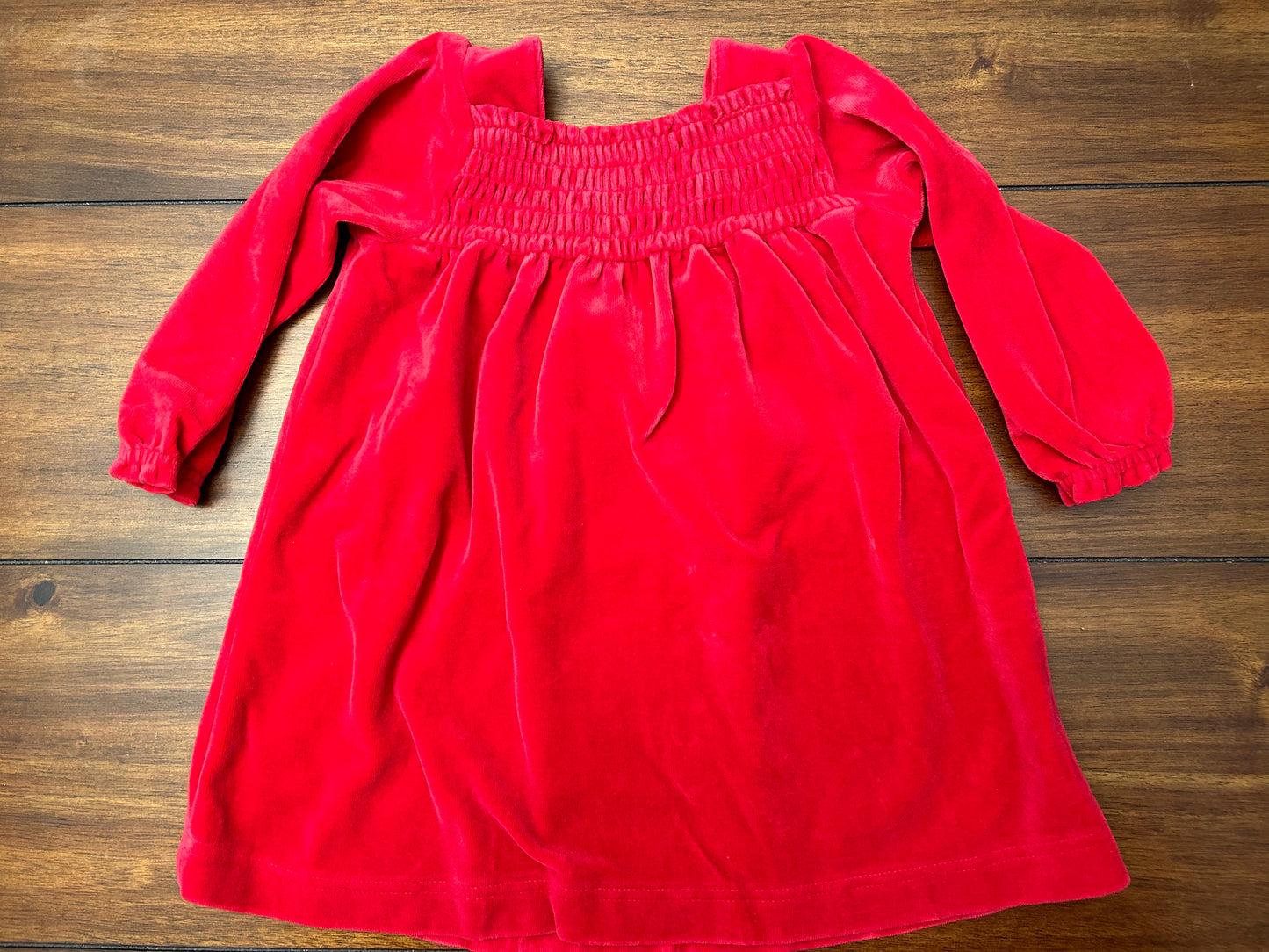 EUC Hanna Andersson Girls Size 2 (80) Red Rucked Top Velour Long Sleeve Dress