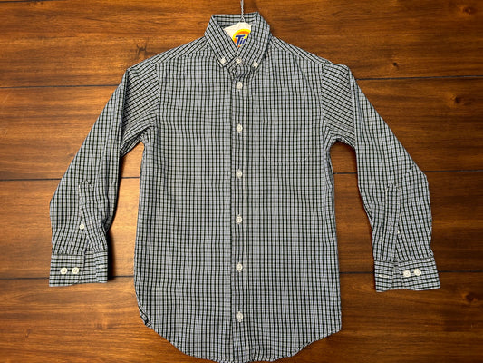 #201 Cass Club Boys Size 8 Navy Green & White Striped Long Sleeve Button Down Dress Shirt