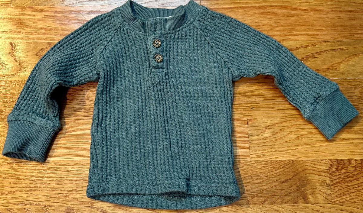 #69 Jamie Kay Blue Waffle-knit Henley shirt 3-6M