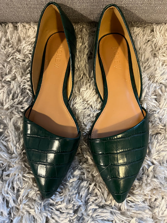 JCrew Green Alligator Croc Zoe D’Orsay Embossed Pointed Toe Flats Size 6.5 Like New PPU 45208 or Spring Sale