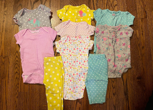 Just One You baby girl size 3m short sleeve bodysuits (7) with pants (2)