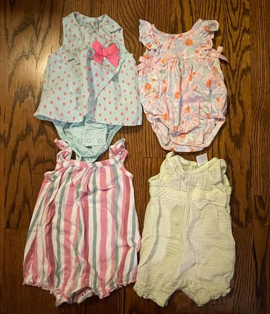 Just One You baby girls NB bubble romper bundle. Teal, pink, green, blue (4 total)
