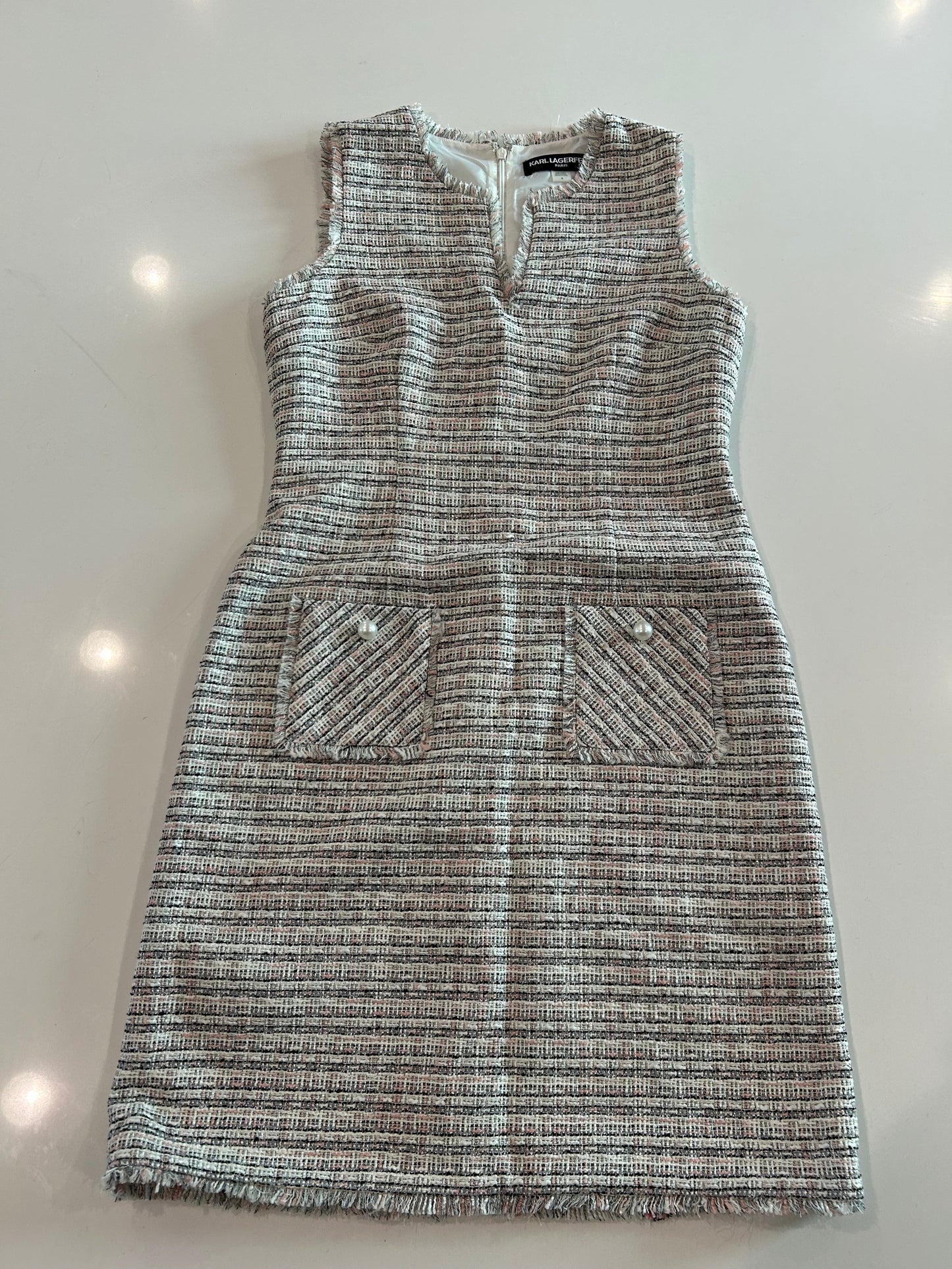 #203: Karl Lagerfeld Pink, Grey, and White Dress