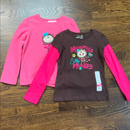 #151 - NWT Girls Jumping Beans Silly Monkey Kids' Pink and Brown Long Sleeve Tops - Size 6x
