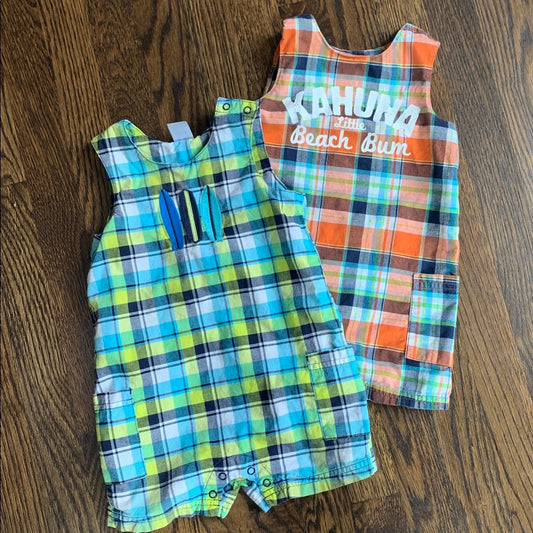 #48 - Carter's Plaid Baby Romper Set with Surfboard and Beach Design - 18mo