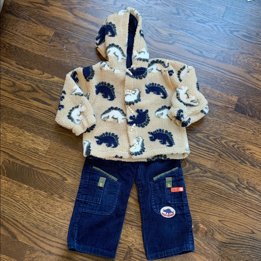#151 - Cozy Dinosaur Print Hooded Jacket and Matching Pants - 2T