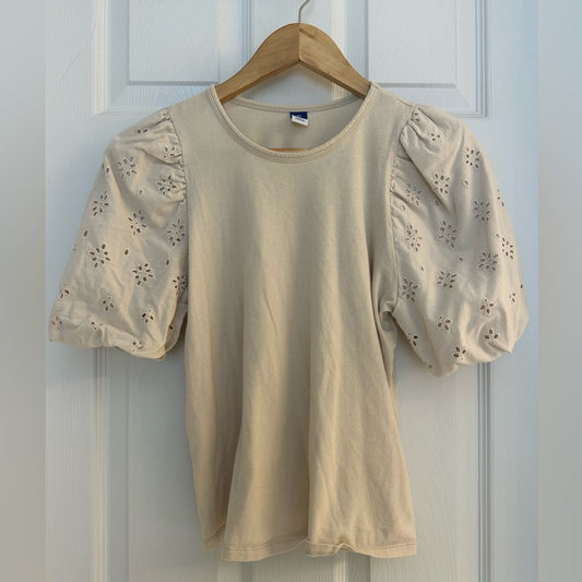 Women's Old Navy Beige Puff Sleeve Eyelet Top – Size XS
