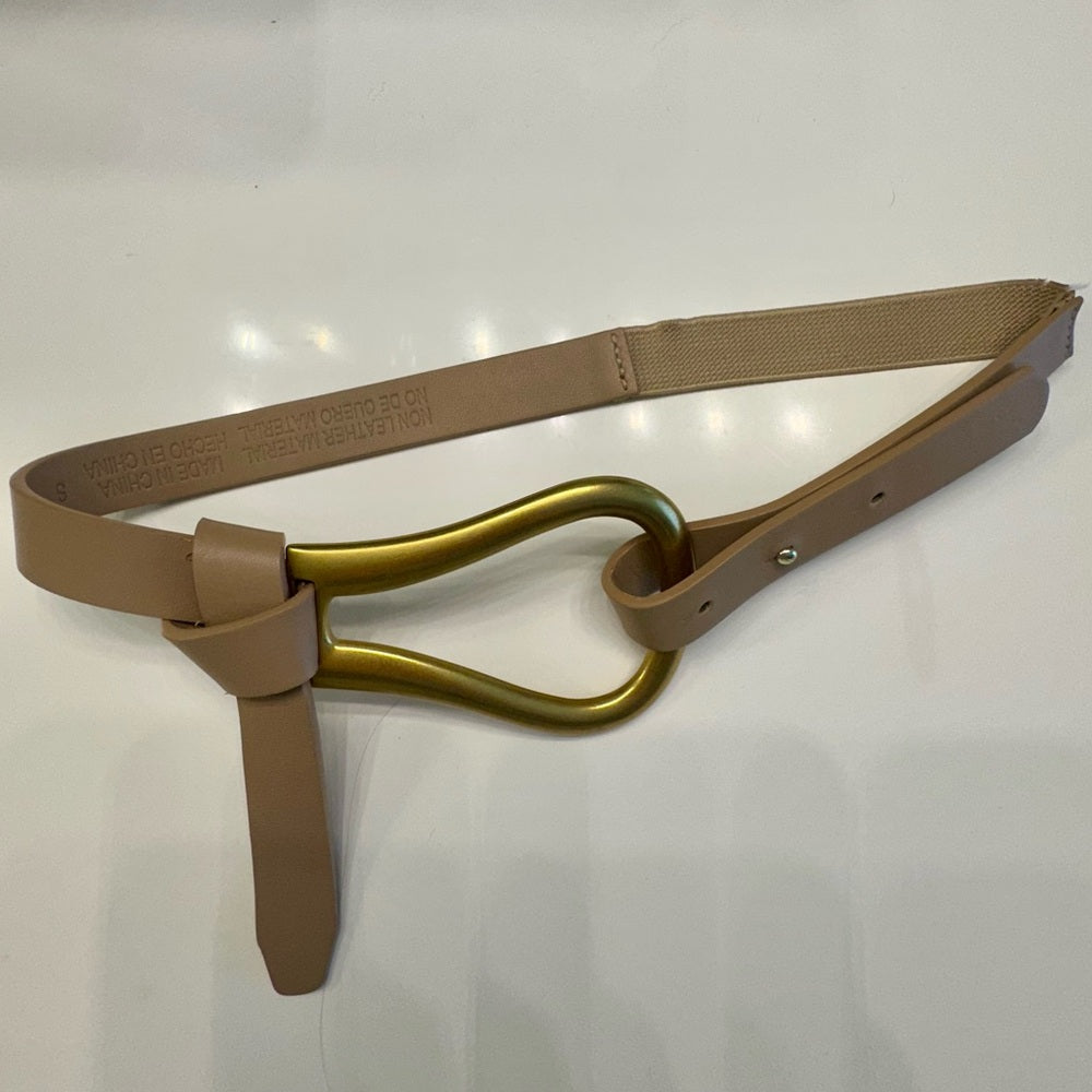 Women's A New Day Minimalist Tan Belt with Sculptural Gold Buckle – Size S
