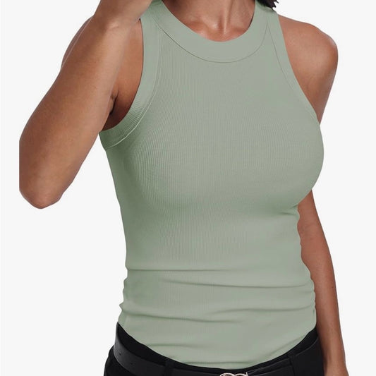 Women's Sage Green Ribbed Racerback Tank Top - Small