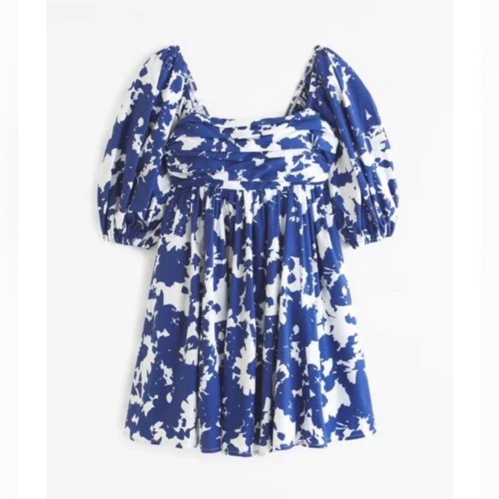 Women's Abercrombie & Fitch Blue & White Floral Emerson Poplin Mini Dress – Size XS