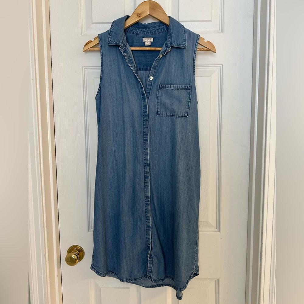 Women's J.Crew Chambray Sleeveless Shirt Dress Light Wash Denim - Size XS