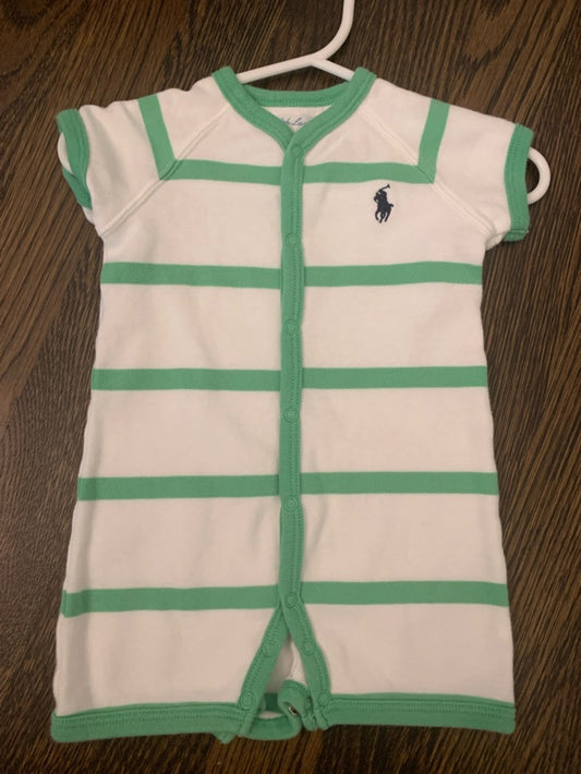 #48 - Ralph Lauren White and Green Striped Baby Romper - 6mo