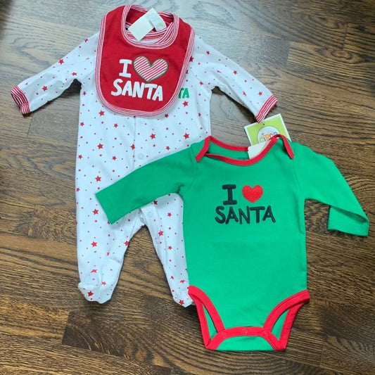 #151 - Carter's I Love Santa Kids One Piece and Onesie Set - Green and White - 3months