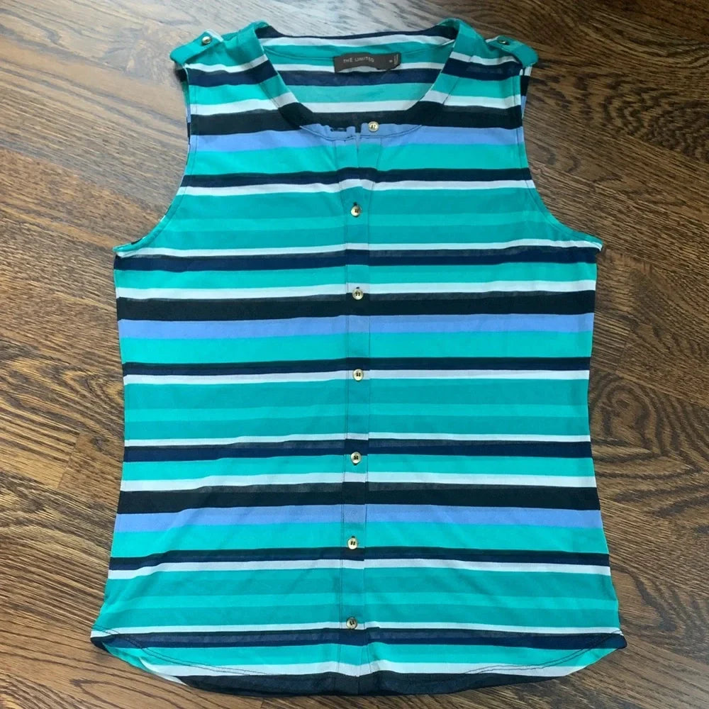 #151 - The Limited Striped Sleeveless Top with Button Accents - Women's Medium