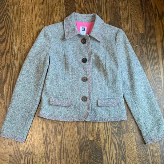 #48 - Gap Gray Tweed Blazer with Pink Lining - Size 4