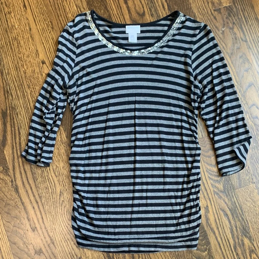 #151 - Motherhood Maternity Striped Black and Gray Women's Top - Small