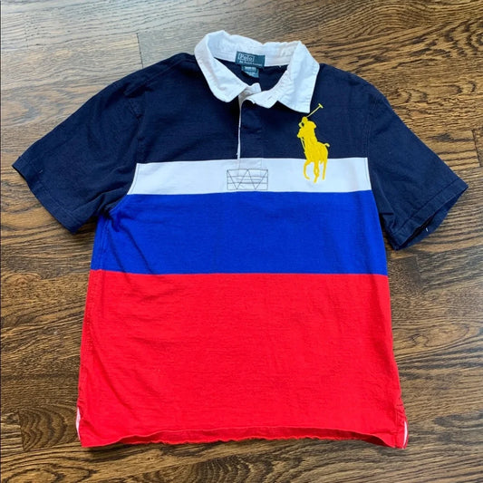 #151 - Boys Color Block Polo by Ralph Lauren Shirt with Yellow Logo - Medium (10-12)