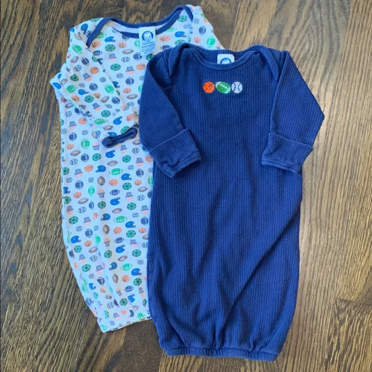 #48 - Baby Sleep Gowns Set - Blue and Sports Print - 0-6mo