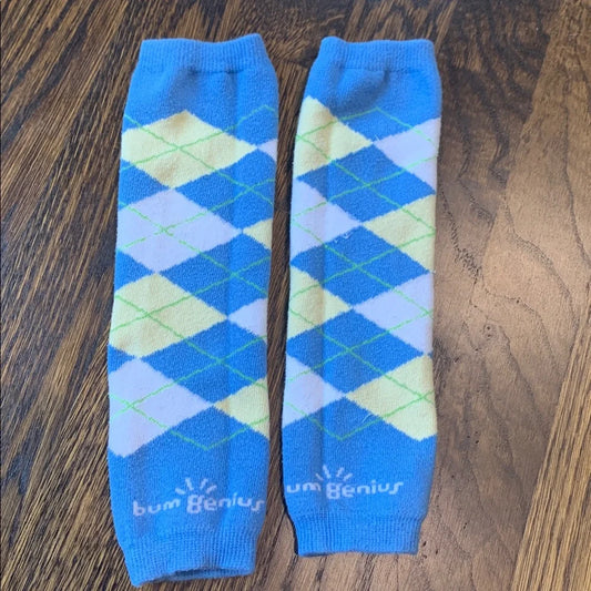 #48 - BumGenius Blue and Cream Argyle Leg Warmers