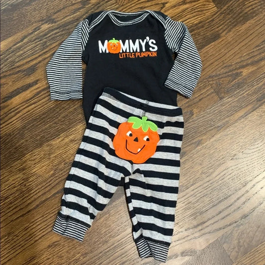 #151 - Carter's Cute Pumpkin Halloween Baby Outfit with Stripes - 6mo