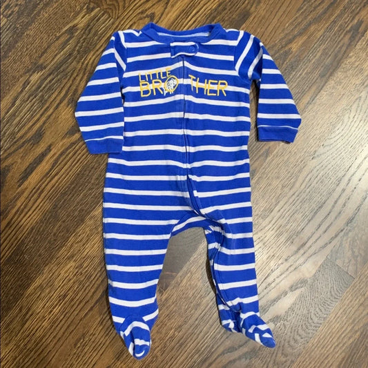 #151 - Blue and White Striped "Little Brother" Baby Onesie 6-9mo