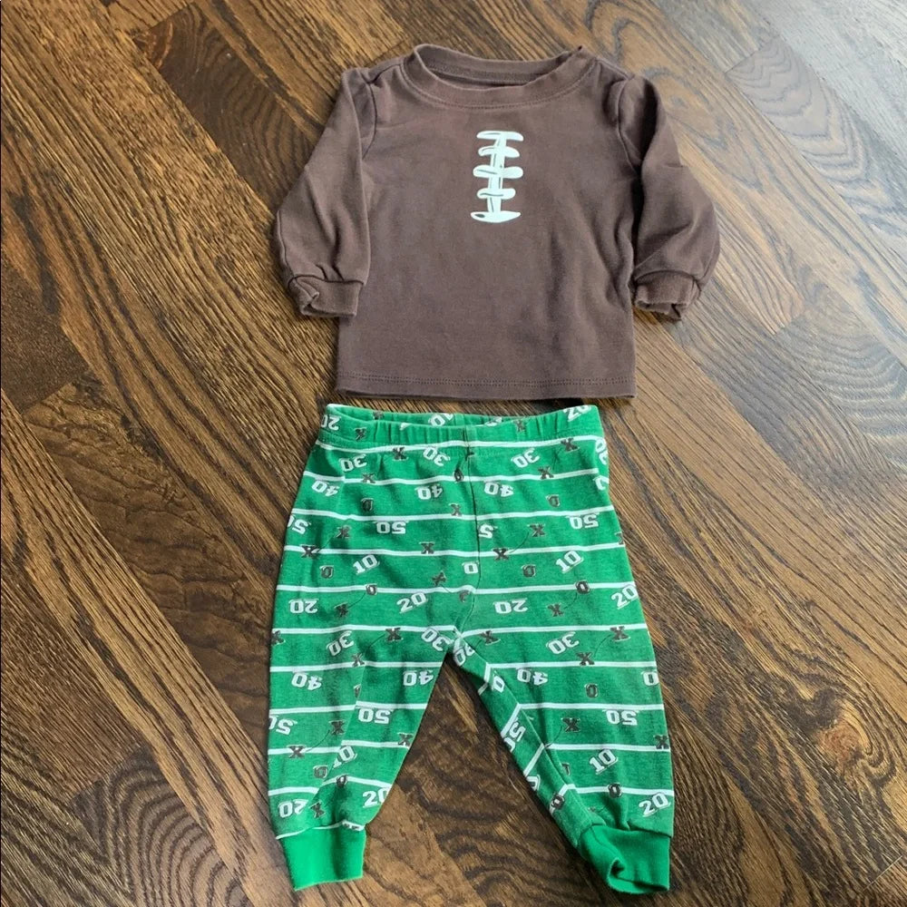 #151 - The Children's Place - Brown Football Shirt and Green Football Field Pants Set - 6-9mo