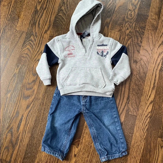 #151 - Nautica Jeans Gray Hoodie and Blue Jeans Denim Set- 18mo